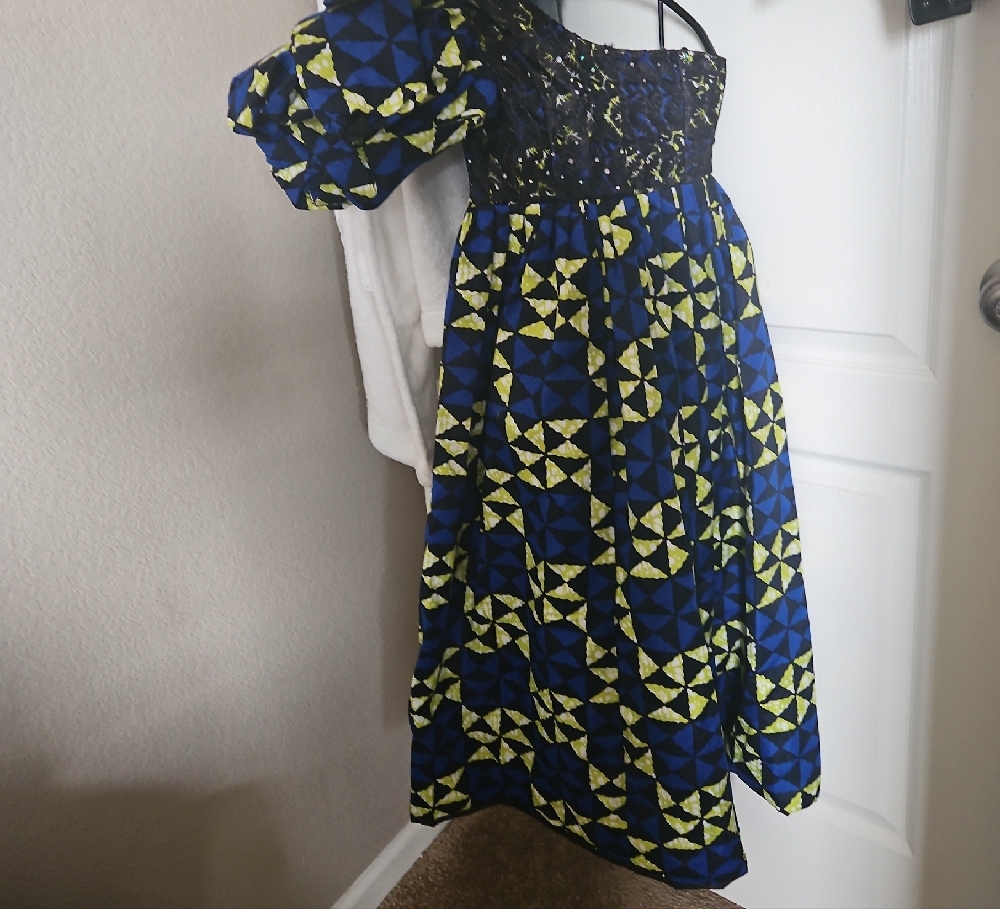 Blue and Yellow Geometric Dress
